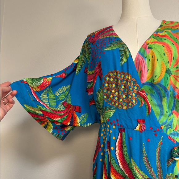 Farm Rio Tahiti Wrap Maxi Dress Women’s Sz M multicolor tropical rainforest - Picture 7 of 16